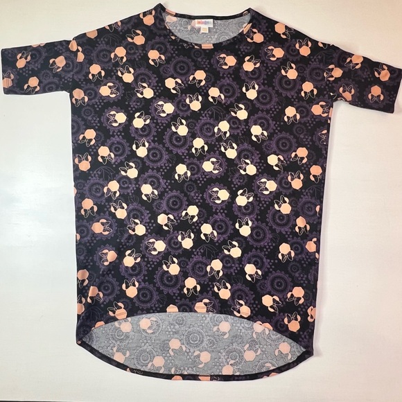 EUC XXS Disney LuLaRoe Irma Tunic Top Short Sleeve, Black, Purple, & Orange 121 - Picture 2 of 9